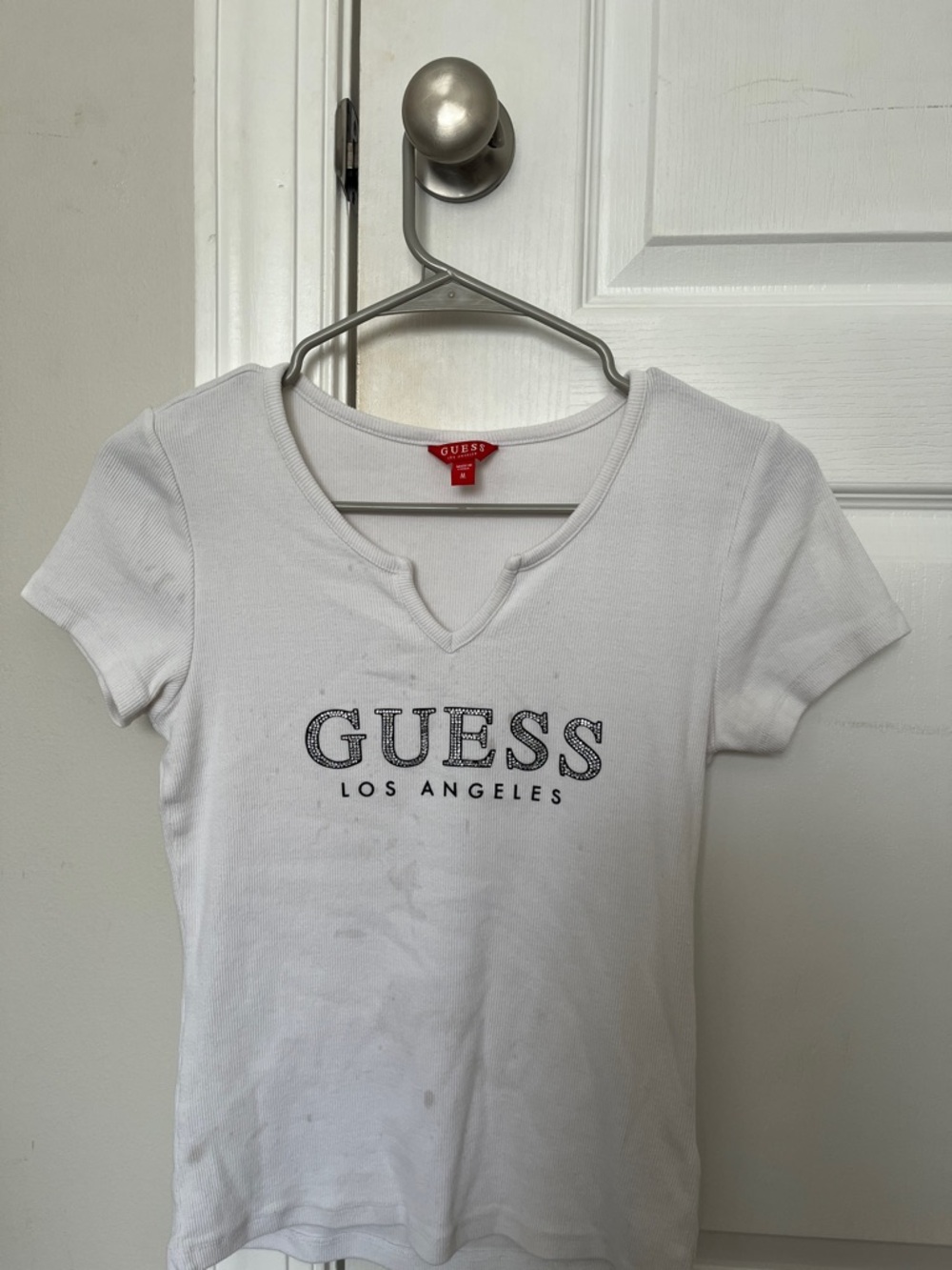 GUESS White Short Sleeve Logo Tee with Black Print